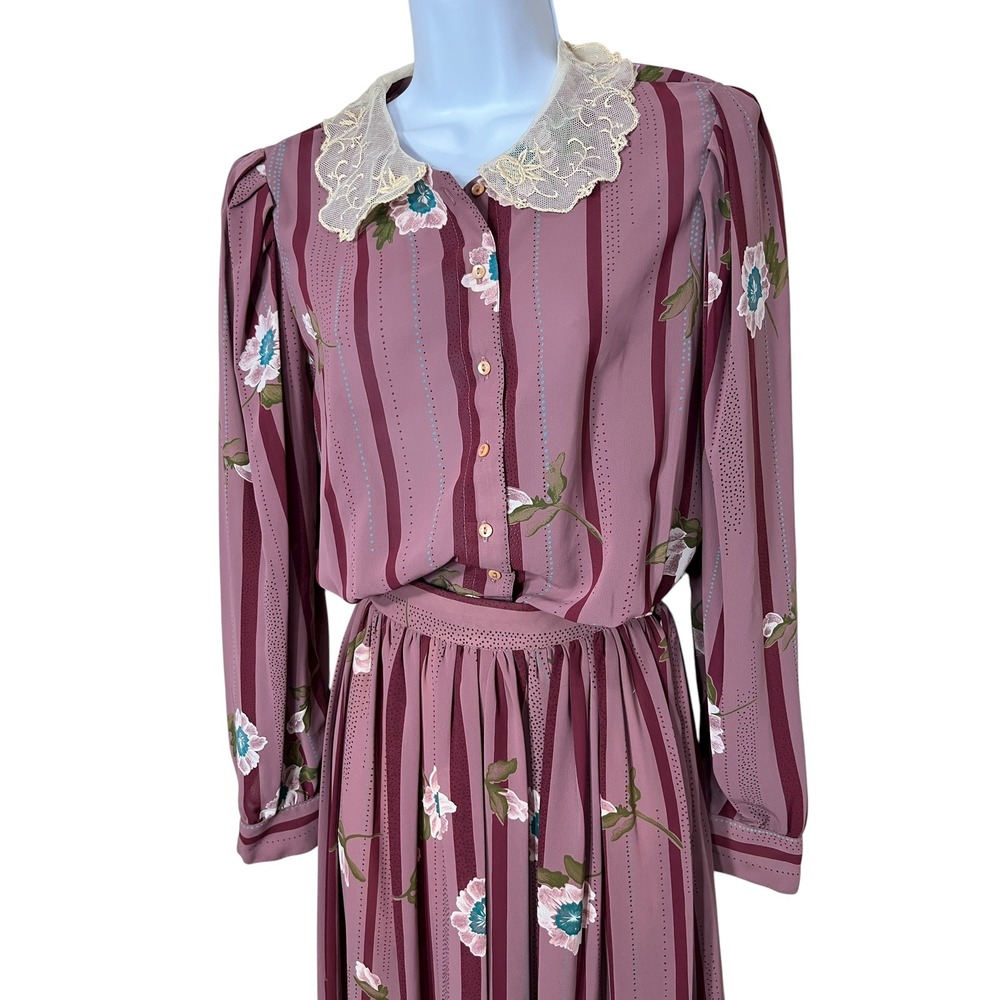 Vintage Campus‎ Casuals Striped Floral Skirt and Blouse Outfit Size Small - Picture 2 of 14